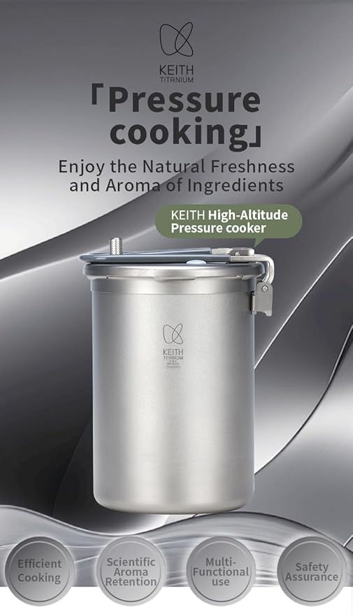 Keith Titanium Ti6302 Micro Pressure Cooker – Ultralight Multifunctional Outdoor Cooker for Rice, Soup & Meals – Based on Award-Winning Ti6300 – Pure Titanium – 900ml Inner + 1100ml Outer Pots