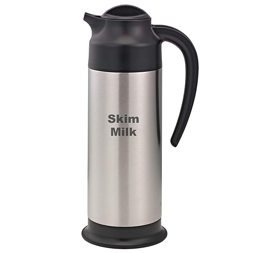 Service Ideas SSN100SMET Steelvac Creamer Carafe,"Skim Milk" Etched, Stainless Vacuum Insulated, 1 Liter (33.8 Ounces), Dishwasher safe, NSF listed, Brushed finish