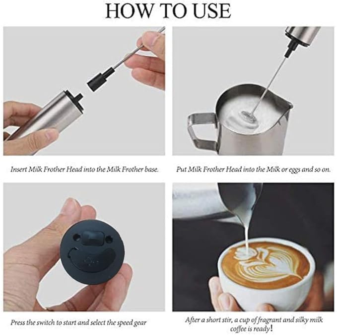 Handheld Electric Milk Frother, 3 Speed Stainless Steel Foam Maker, USB Rechargeable with Charging Base, 2 Whisks, LED Battery Indicator - for Coffee, Latte, Cappuccino, Hot Chocolate