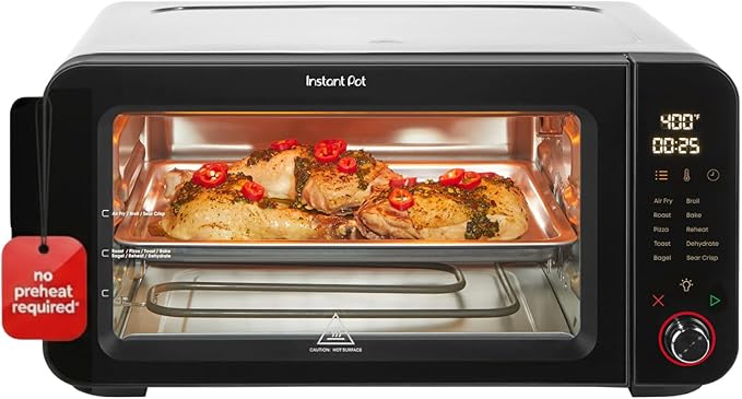 Instant Pot No Preheat Required* 6-Slice Air Fryer Toaster Oven with InstantHeat Technology, 10-in-1, Air Fry, Roast, Bake, Sear Crisp, Toast, Bagel, Broil, Dehydrate, Reheat, and Make Pizza