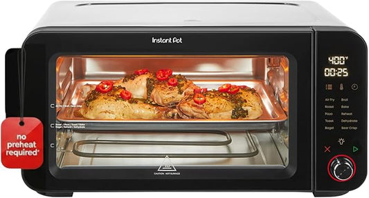 Instant Pot No Preheat Required* 6-Slice Air Fryer Toaster Oven with InstantHeat Technology, 10-in-1, Air Fry, Roast, Bake, Sear Crisp, Toast, Bagel, Broil, Dehydrate, Reheat, and Make Pizza