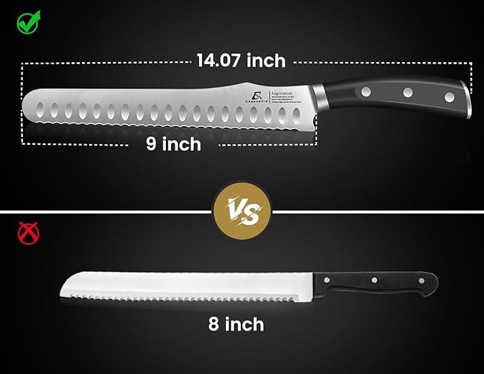 CoquusAid Bread Knife for Homemade Bread, 9 Inch Multifunction Serrated Knife, Razor Sharp Slicer, High Carbon German Steel Bread Cutter, Ergonomic Handle Design for Sourdough Turkey Fruit Cutting