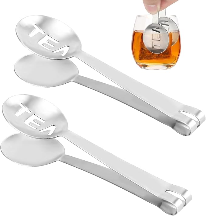2pcs Tea Bag Squeezer, Stainless Steel Tea Spoon for Loose Tea Ice Sugar Cubes Tea Spoon Tea Strainers Tea Tongs Clip on Strainer Tea Accessories for Tea Drinkers