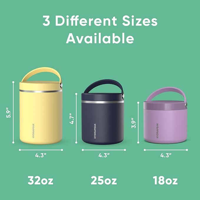Hydrapeak 18oz Stainless Steel Vacuum Insulated Food Jar | Hot Food and Cold Food, Wide Mouth Leak-Proof Soup for Adults, 10 Hours Hot and 16 Hours Cold (Jade)