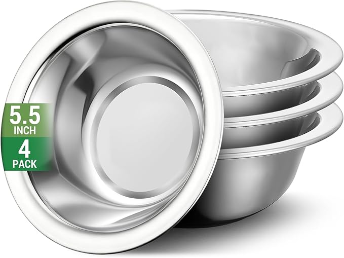 304(18/8) Stainless Steel Mixing Bowls for Kitchen, 4 Pack 5.5" Small Metal Mixing Cooking Bowls Set Stackable for Baking Serving Cooking Food Prep Storage Dishwasher Safe Lightweight