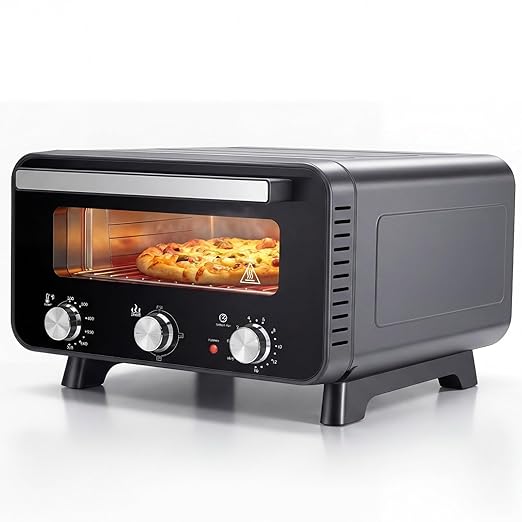 OLIXIS Pizza Oven Indoor, 1600W Electric Pizza Oven Fast Heating, 4 Modes Pizza Maker for 12 Inches, with Pizza Stone & Spatula, Upper-Bottom Independent Heating Temperature Control