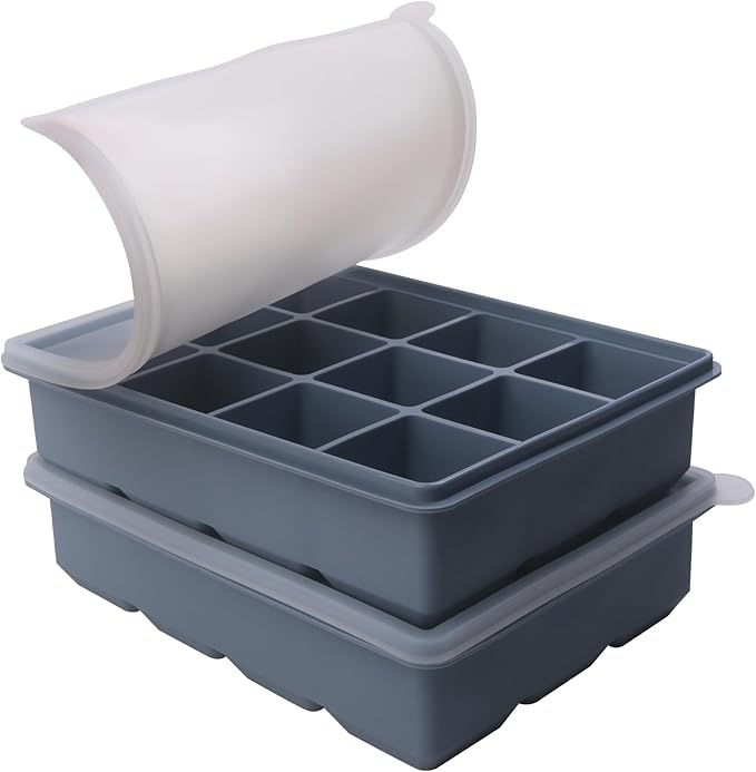 1/2 Cup Silicone Freezer Tray With Lid - Silicone Freezer Molds 2-Pack For meal prep & freezing of various sauces and other dishes, makes 24 perfect 1/2 cup portions cubes (Blue 2 Pack)