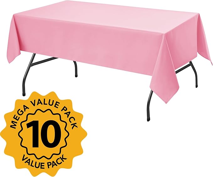 10-Pack Pink Tablecloths for Rectangle Tables, 60 x 102 Inches, Stain-Resistant Polyester Fabric for 6 Foot Tables - Washable Table Covers for Weddings, Banquets, Birthday Parties, Events