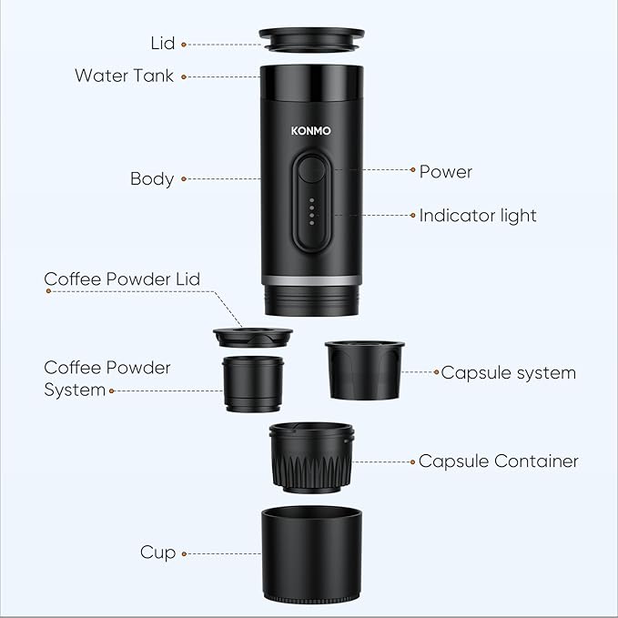 Portable Espresso Maker for Travel, Manual Espresso Machine Compatible with Capsules & Ground Coffee, 15 Bar Hand Pressure, Mini Coffee Maker for Camping Office