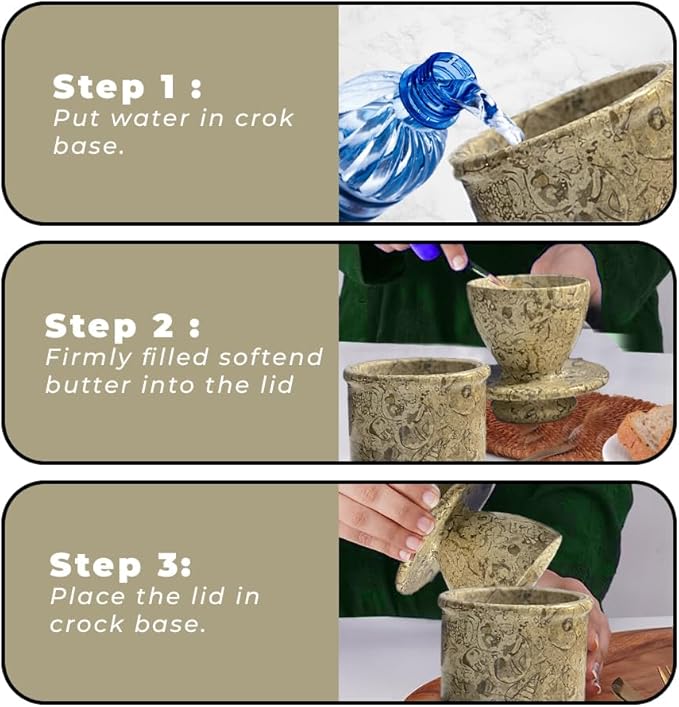Butter Crock with Lid Butter Keeper Best French Butter Keeper for Home Decorative Butter Pot Christmas Housewarming Gifts (Fossil Coral, 4x4)