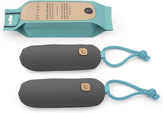 PURGGO Bamboo Charcoal Shoe Deodorizer Air Purifying Bag - Natural Odor Eliminator - Last 365+ Days - No Chemicals - Air Freshener for Shoes and Closet - Remove Odor Naturally - [2 Pack] [Gray]
