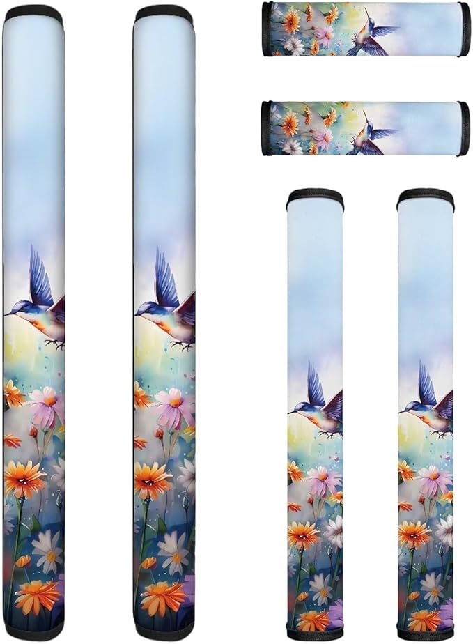Refrigerator Door Handle Covers Set of 6, Antiskid for Fridge Oven Dishwasher Keep Kitchen Appliance Clean from Smudges, Food Stains for Home Decoration, Hummingbird Daisy Blue