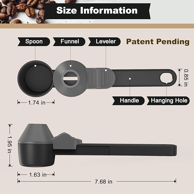 Coffee Scoop & Funnel for Reusable K Cup Refillable Coffee Pods, Coffee Measuring Spoon 2 Tablespoon Capacity, Scoop with Funnel for Ground Coffee, Protein Powder, Tea (Black&gray, 2 Pack)