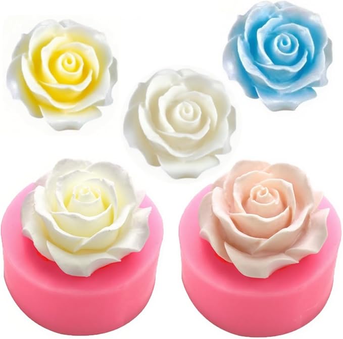 Rose Flower Silicone Molds,2pcs Roses Flowers Fondant Molds Polymer Clay Mould Candy Chocolate Molds for Cupcake Cake Pop Puck Decoration DIY Crafts