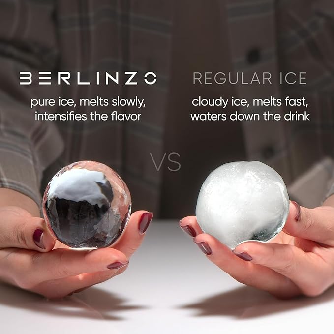 Berlinzo Clear Ice Ball Maker Mold - 2 Large 2.4-inch Crystal Clear Ice Balls for Whiskey Cocktail - New Easy-to-Remove Ice Sphere Mold, 2 Round Ice Spheres (Non-Electric)