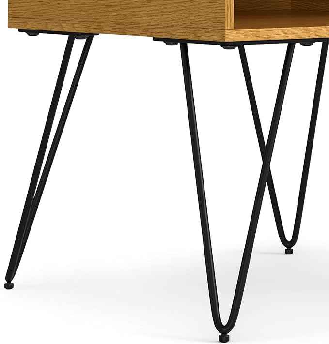 SIMPLIHOME Hunter End Table - 22 inch Wide Solid Wood Oak Veneer and Metal Square Accent Table with Open Storage Compartment and Hairpin Legs, Industrial Nightstand for Living Room or Bedroom