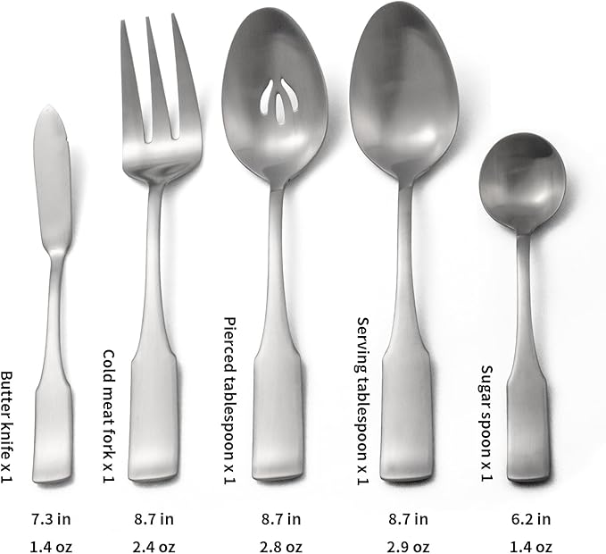 Alata Kate Satin 45-Piece Silverware Set with Utensil-Serving Set,Service for 8,Stainless Steel Flatware Set,Matte Satin Polished Cutlery Set,Dishwasher Safe