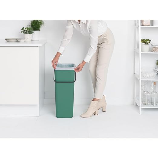 Brabantia Sort & Go Kitchen Recycling Bin | L / 10.6 Gal / 40L | Fir Green | Removable Stay-Open Lid, Carry Handle | Trash Can for Bottles, Cans, Paper, Glass | Wall Bracket Sold Separately