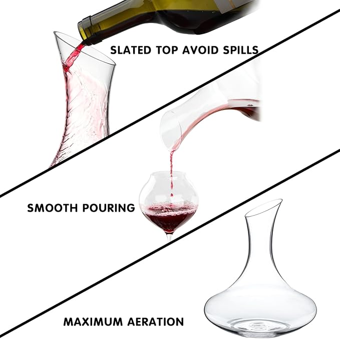 Large Fancy Wine Decanter, 1900ml/64oz Elegant Red Wine Carafe Decanter, Hand Blown Lead-Free Crystal Glass Wine Carafe for White and Red wine, Wine Accessories,Gifts for Christmas