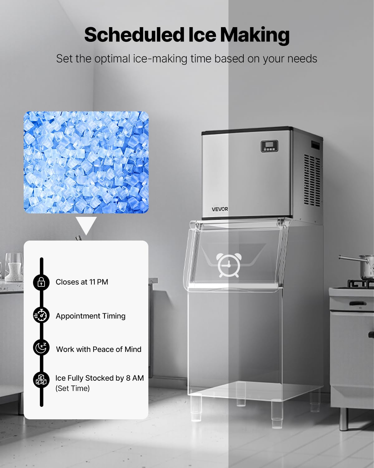 VEVOR Commercial Ice Maker Machine - Head, 360 Lbs/Day Stainless Steel Ice Machine with Self-Cleaning, Scheduled Ice-Making, Adjustable Thickness, Ideal for Restaurant Bar Cafe Hotel - Head Only