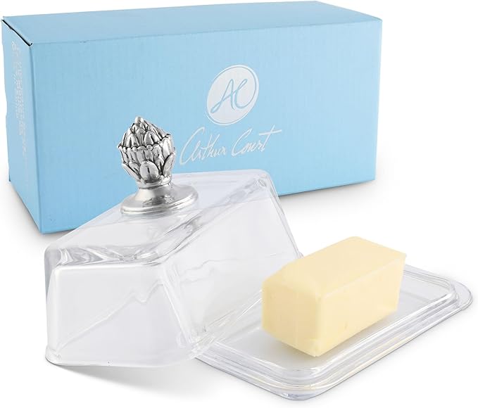 Arthur Court Glass Butter Dish with Lid Concho Classic Knob | Classic 2-Piece Design Covered Butter Keeper | Covers and Holds a Standard Stick of Butter | Western Farmhouse Décor