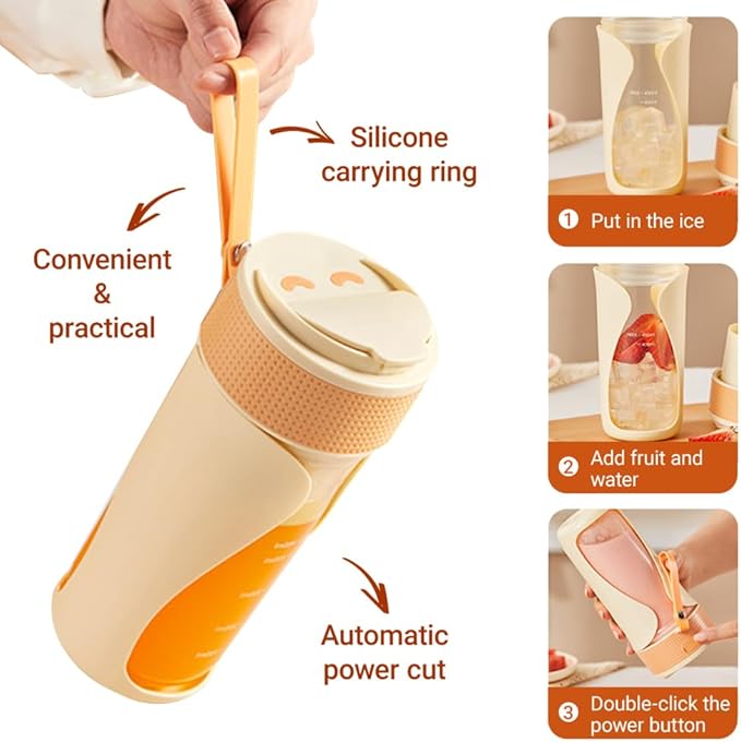 Portable Blender Cup, Personal Rechargeable Juicing Tool with Straw & 6 Blades, Mini Multi-Function Fruit Mixer for Home, Sport, Office