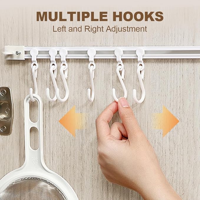 Multifunctional Slide Rail Hook,Kitchen Utensil Hanging Rack Wall Mounted Hanger,Space Saving Utensil Holder with 10 Hooks ,Sliding Track Hook No Drilling Hanger for Home Office (Length 30cm/1pcs)
