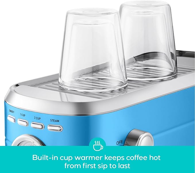 CASABREWS CM5418 Espresso Machine 20 Bar, Compact Espresso Maker with Steam Milk Frother, Stainless Steel Coffee Machine with 34oz Removable Water Tank for Cappuccino, Small Latte Machine, Blue