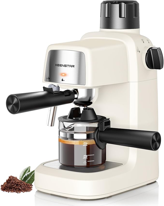 KEENSTAR 3.5Bar Espresso Machine with Milk Frother, 800W Compact Espresso and Cappuccino Machine with Preheating Function, 4 Cup Espresso Maker for Cappuccino or Latte, Gift for Coffee Lover Update