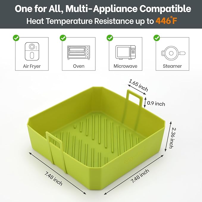 NEWITEE 5QT Air Fryer Silicone Liners for Ninja AF141/AF142 & COSORI CAF-L501, Square Reusable Air Fryer Liners with Handle, 2 Pack BPA Free Platinum Silicone Basket, Upgrade