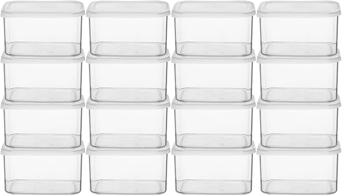 novelinks Clear Plastic Jars with Lids, Reusable Empty Rectangular Storage Containers for Household and Kitchen Organizing (16 Pack Small)