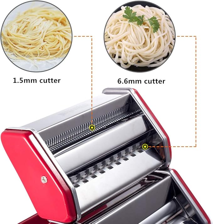 Shule Pasta Maker Machine Stainless Steel Adjustable Pasta Roller and Cutter for Tagliattelle Linguine Lasagna Noodles, Classic Red