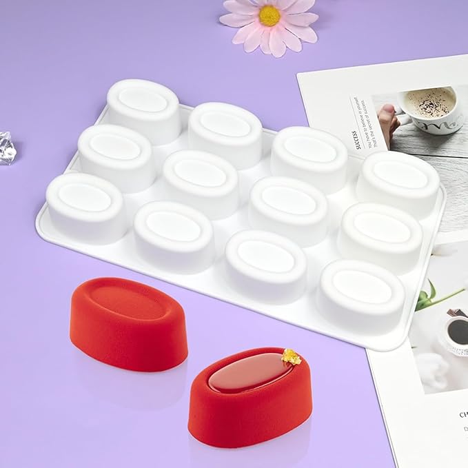mostsom Silicone Molds Mousse Molds Silicone Oval Silicone 3D Baking Mousse Cake Mold Dessert Molds DIY Aromatherapy Candle Plaster Mould Handmade Soap Mold (D_ Small Oval)
