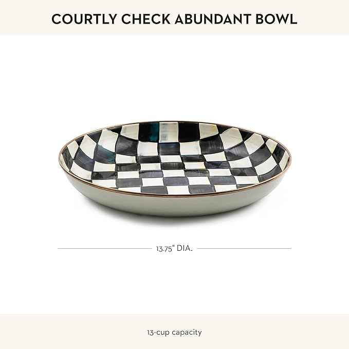 MACKENZIE-CHILDS Enamel Abundant Bowl, Decorative or Serving Bowl, 13-Cup Capacity, Black-and-White Courtly Check