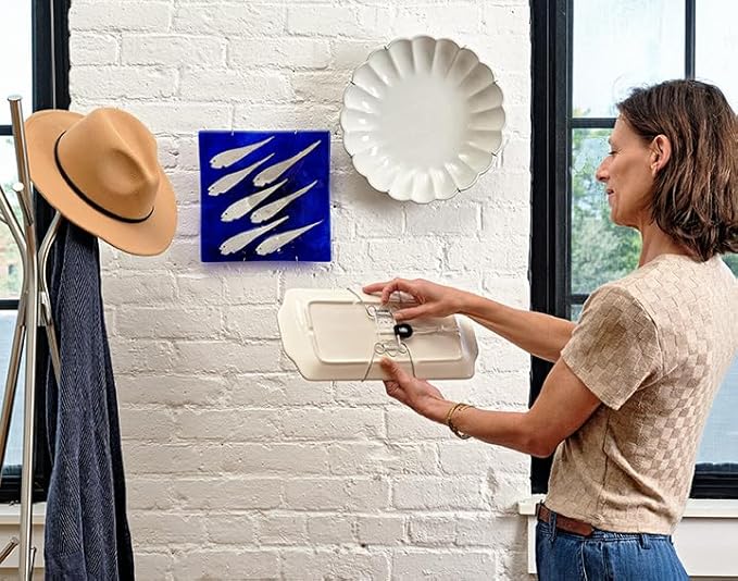 Display Buddie Adjustable Wall Plate Hanger - for Oval Square Round Rectangle Wall Display - Steel - Silicone Hooks - Medium Fits 10"-16" up to 8 lbs