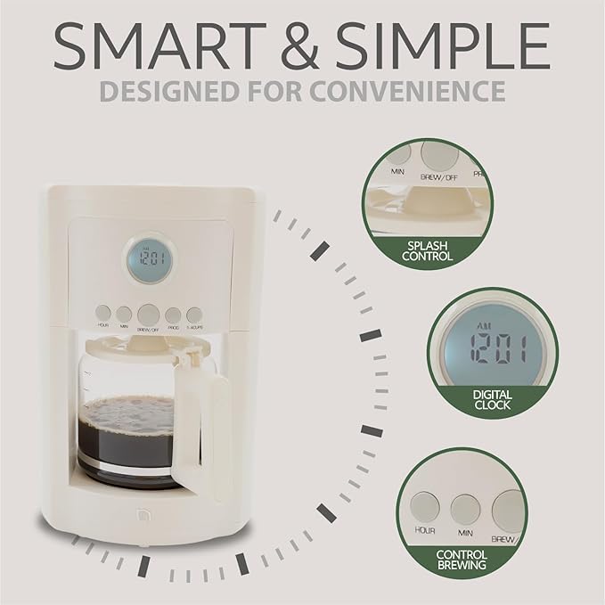WILLOW Eco Series 12 Cup Drip Coffee Maker, 24 HR Programmable Coffee Maker with Glass Coffee Pot, Removable Filter Basket, Keep Warm Function & Auto Shut-off, Coffee Machine with Digital Display