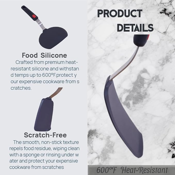 Silicone Spatula,600°F Heat Resistant Spatula Set of 4 for Nonstick Cookware,Cooking Spatulas with Stainless Steel for Diswasher Safe,Flexible Spatulas for Omelette, Pancake, Fish, Burger