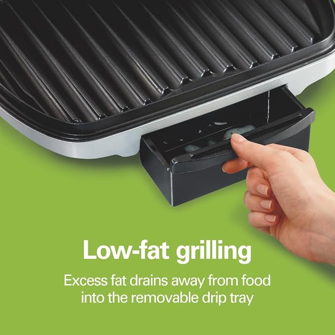 Hamilton Beach Electric Indoor Grill,6-Serving,Large 90 sq. in. Nonstick Easy Clean Plates,Floating Hinge for Thicker Foods,1200 Watts,6.38"D x 12.68"W x 13.78"H,Silver (25371),(Pack of 2)