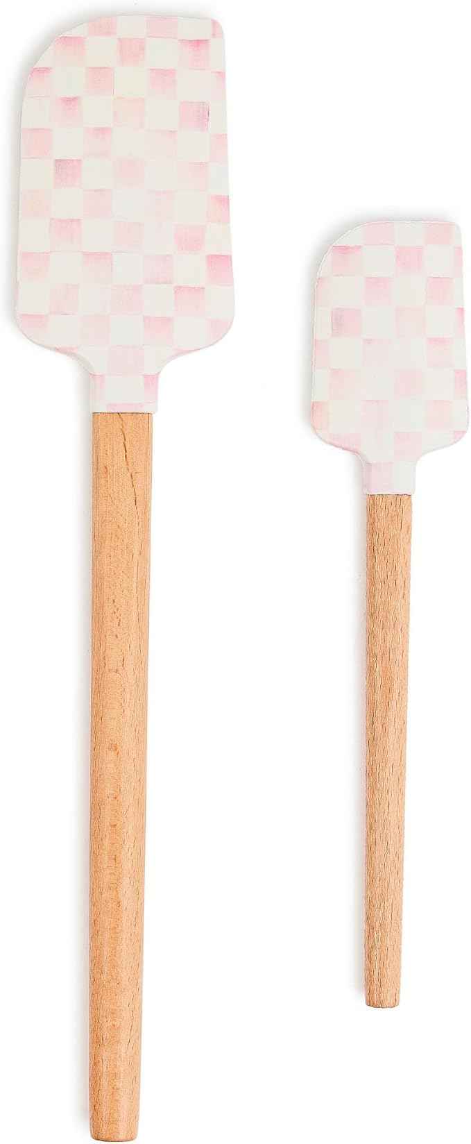MACKENZIE-CHILDS Set of 2 Spatulas, Silicone Kitchen Spatula Set, Pink-and-White Rosy Check