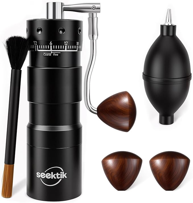 Manual Coffee Grinder with Numerical External Adjustable Setting Stainless Steel Conical Burr Hand Crank Coffee Mill for Cold Brew Espresso French Press Pour Over Drip with Foldable Handle- Black