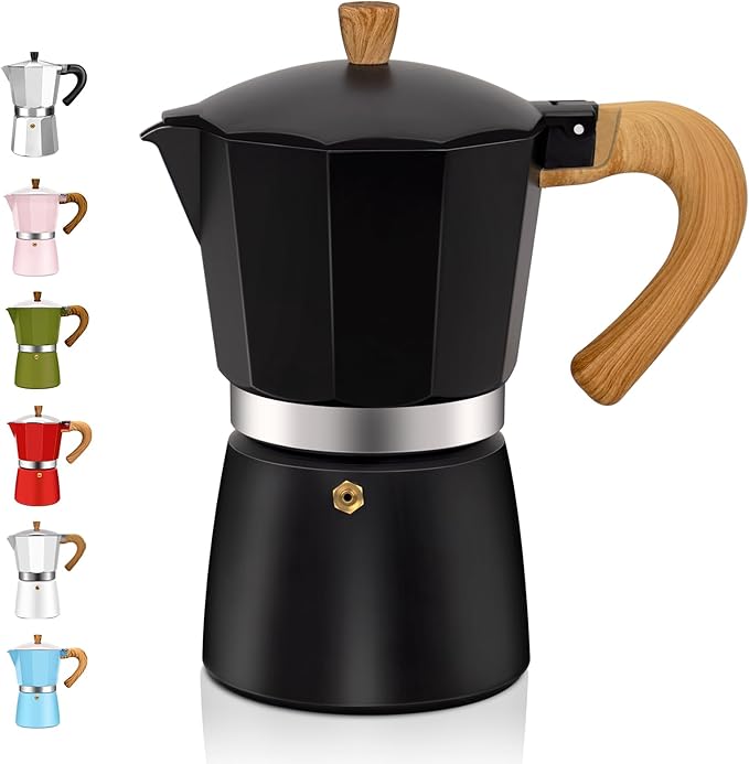 6 Cup Aluminum Espresso Stovetop Moka Pot Express Coffee Maker Percolator Italian Classic Mocha Coffee Machine for Italian and Cuban Cafe Brewing for Home & Camping 300ml 10oz