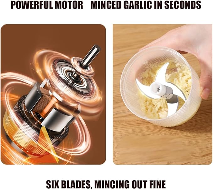 Electric Garlic Chopper, Mini Portable Veggie Chopper, Electric Onion Grinder with 6 Sharp Blade, Mini Food Processor with Container for Mashing Onion, Garlic, Chili, Ginger (1PC*Blue)