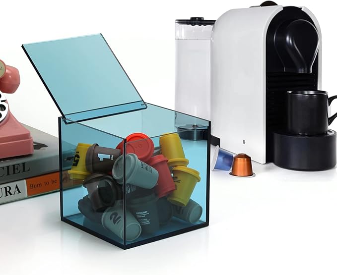 NC Coffee Capsule Storage Box Coffee Pod Holder Organizers Accessories Anti Dust Durable Clear Acrylic Box for House and Office Use, Light Blue, 5*5 In