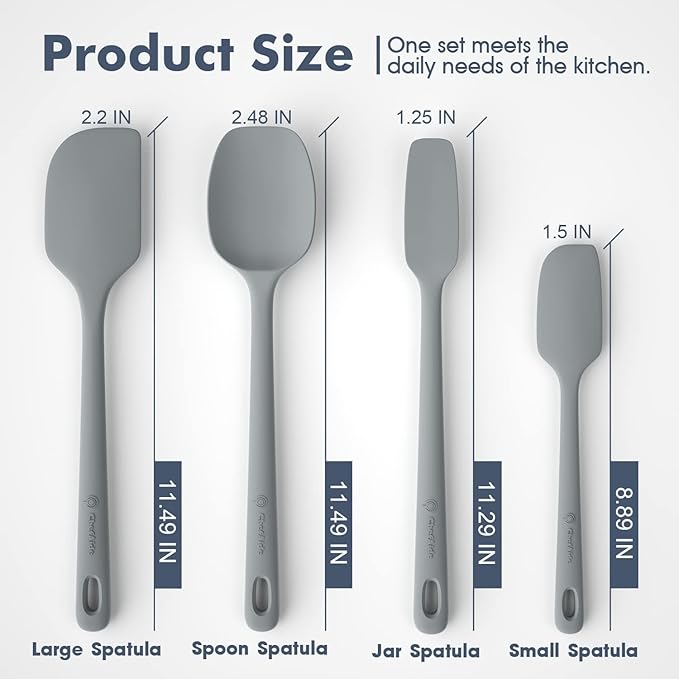 4 Pieces Silicone Spatula Set, Food Grade Rubber Spatula, Upgrade Strong Handle with Ergonomic Grip, Heat Resistant for Nonstick Cookware, Cooking