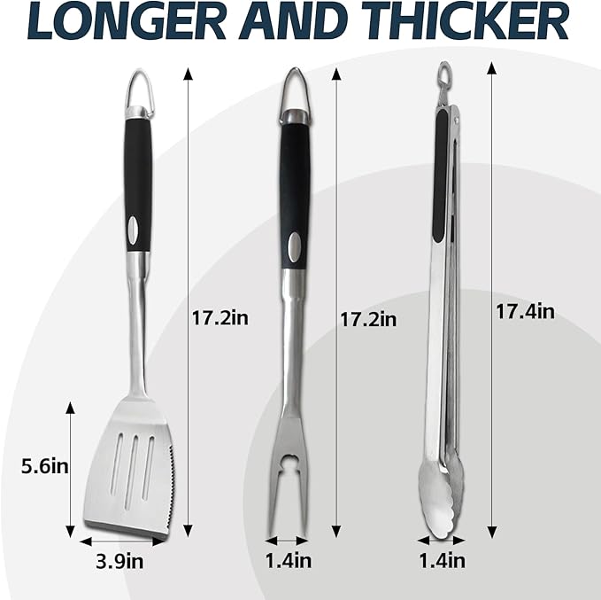 Heavy Duty Grill Tools Set Multi-Function Grill Set Accessories BBQ Set Premium Stainless Steel Spatula Fork & Tongs, Barbecue Utensils Tool Kit Gift for Men Women Grilling Lover Outdoor