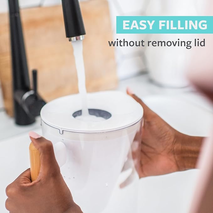 Soma by Full Circle 10-Cup Water Filter Pitcher - Beautiful Water Dispenser with Sustainable Bamboo Handle, Coconut Shell Activated Carbon Filter
