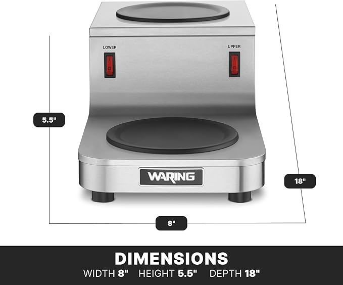 Waring Commercial WCW20R Café Deco Double Coffee Carafe Warmer, Step Up Style, 120V, 5-15 Phase Plug