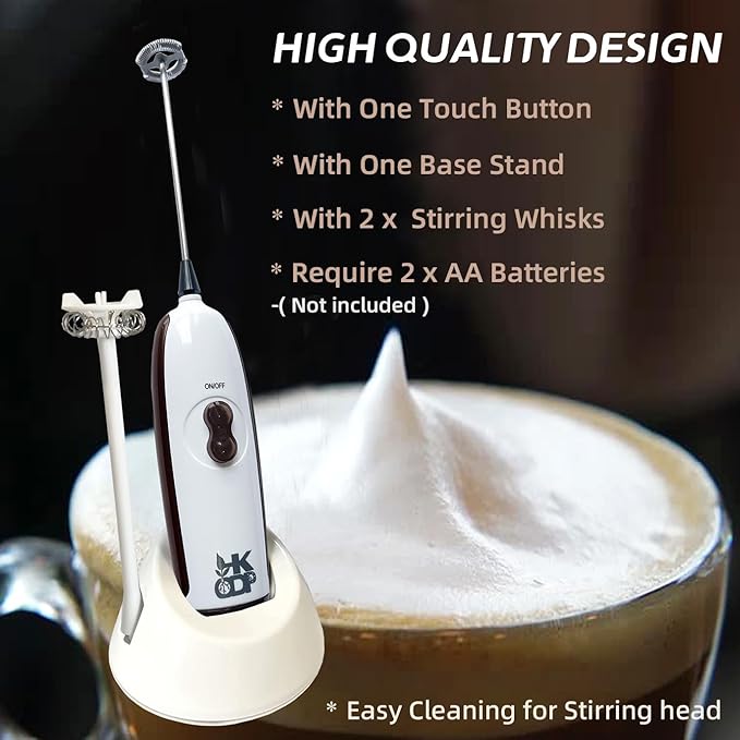 Powerful Milk Frother Wand - Battery Operated Handheld Drink Mixer - Electric Whisk Foam Maker for Coffee, Lattes, Cappuccino, Matcha, Hot Chocolate & Creamer