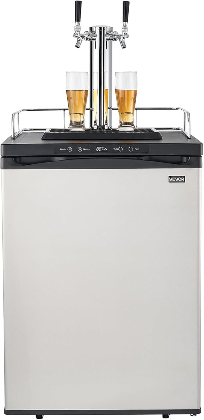 VEVOR Beer Kegerator, Dual Tap Home Draft Beer Dispenser for Ball Lock, Full Size Keg Refrigerator with 5lbs CO2 Tank, Hold 2 Sixth / 2 Slim / 3 Ball lock keg, 162L