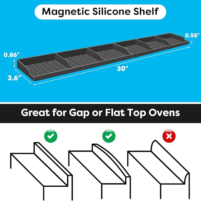 Hydream Stove Top for Shelf Silicone,30 Inch Magnetic Over the Stove Spice Rack of Shelf,Kitchen Organizer Magnet Above Stovetop Flat Back of Stove Storage Suctioned-Dark Grey